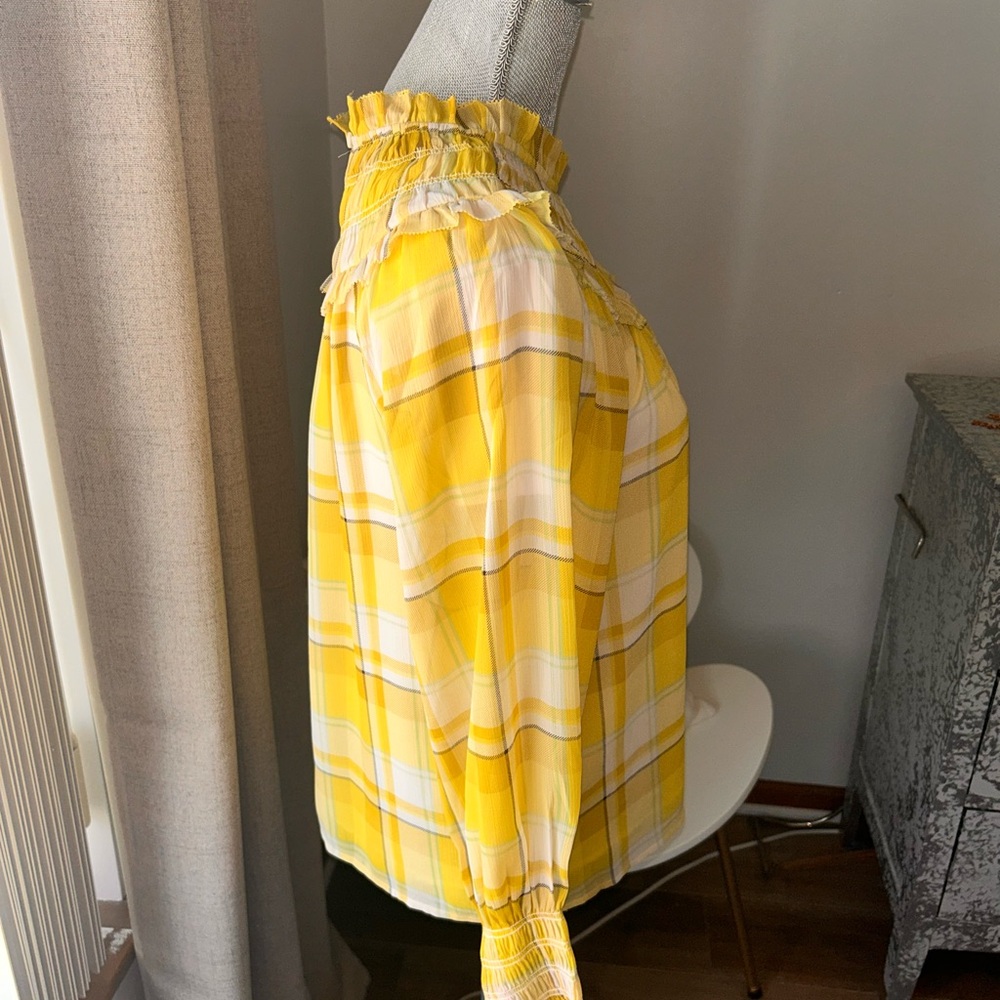 Yellow Plaid Ruffle Blouse - Picture 3 of 5